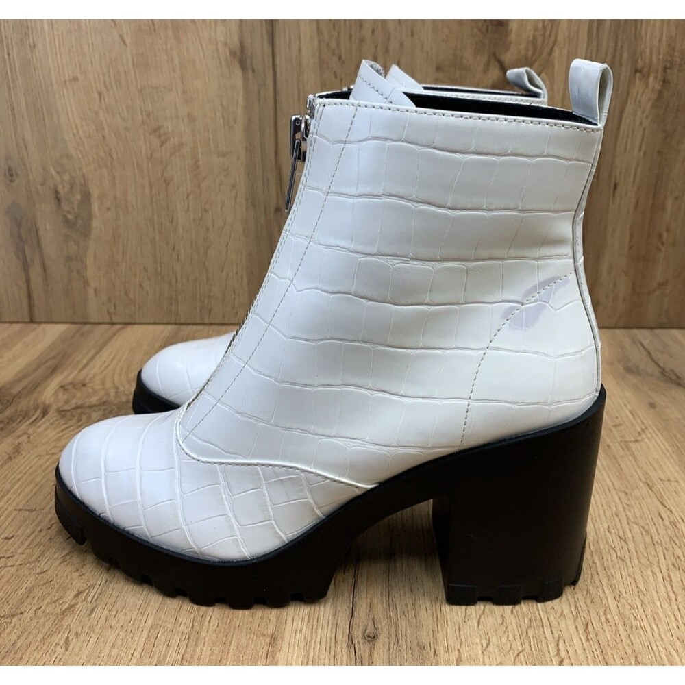 BP Marley White Platform Croc Print Ankle Boots Front Zip Block Heel Size 8.5 M - Picture 3 of 16